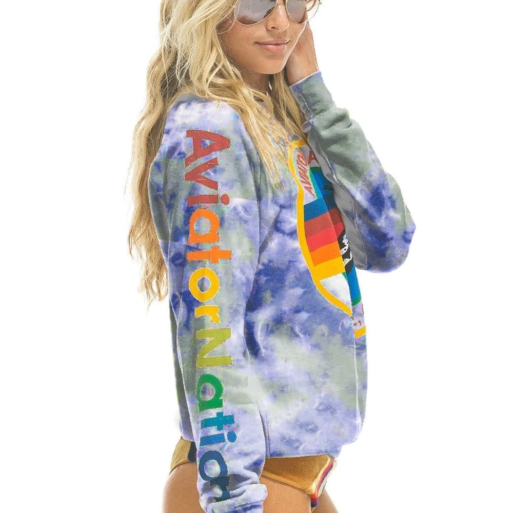 AVIATOR NATION CREW SWEATSHIRT - TIE DYE CLOUD PURPLE XL NEW WITH TAGS!